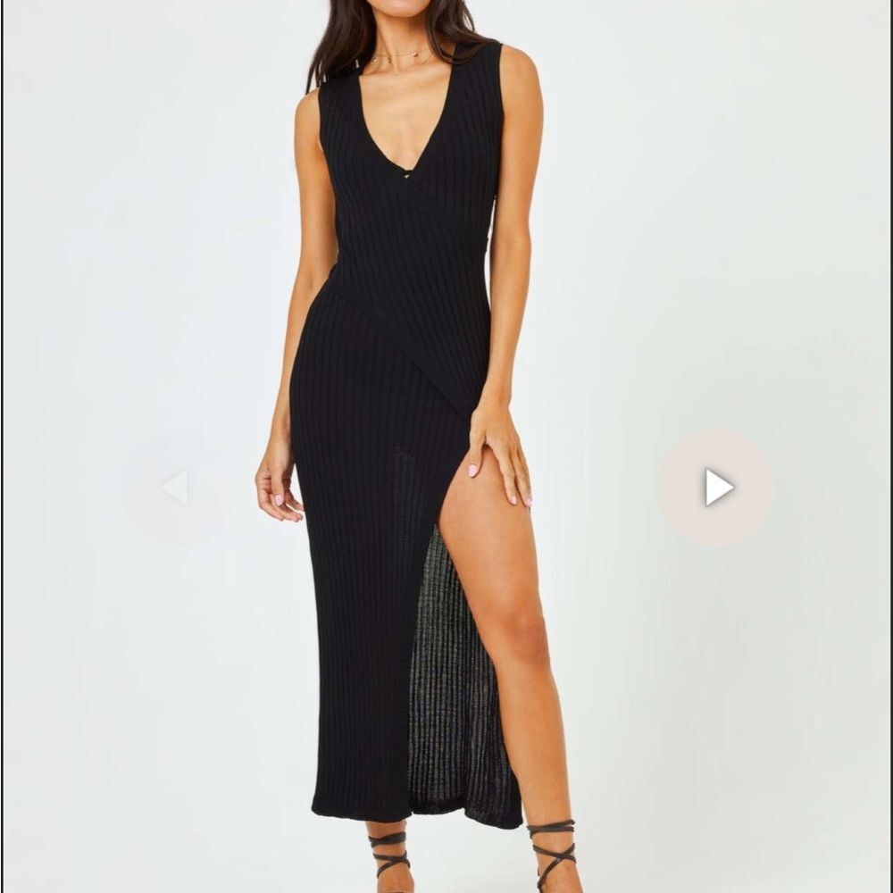 L*Space Candice cover up black Maxi Dress with Slit S